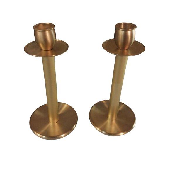 Brass Candle Holders for Standard Taper Candles in Brushed Gold Finish - Picture 2 of 7